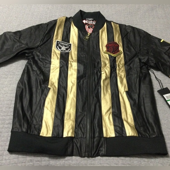 World of Troop Men’s Black Gold Lightweight Moto Jacket - Picture 2 of 14